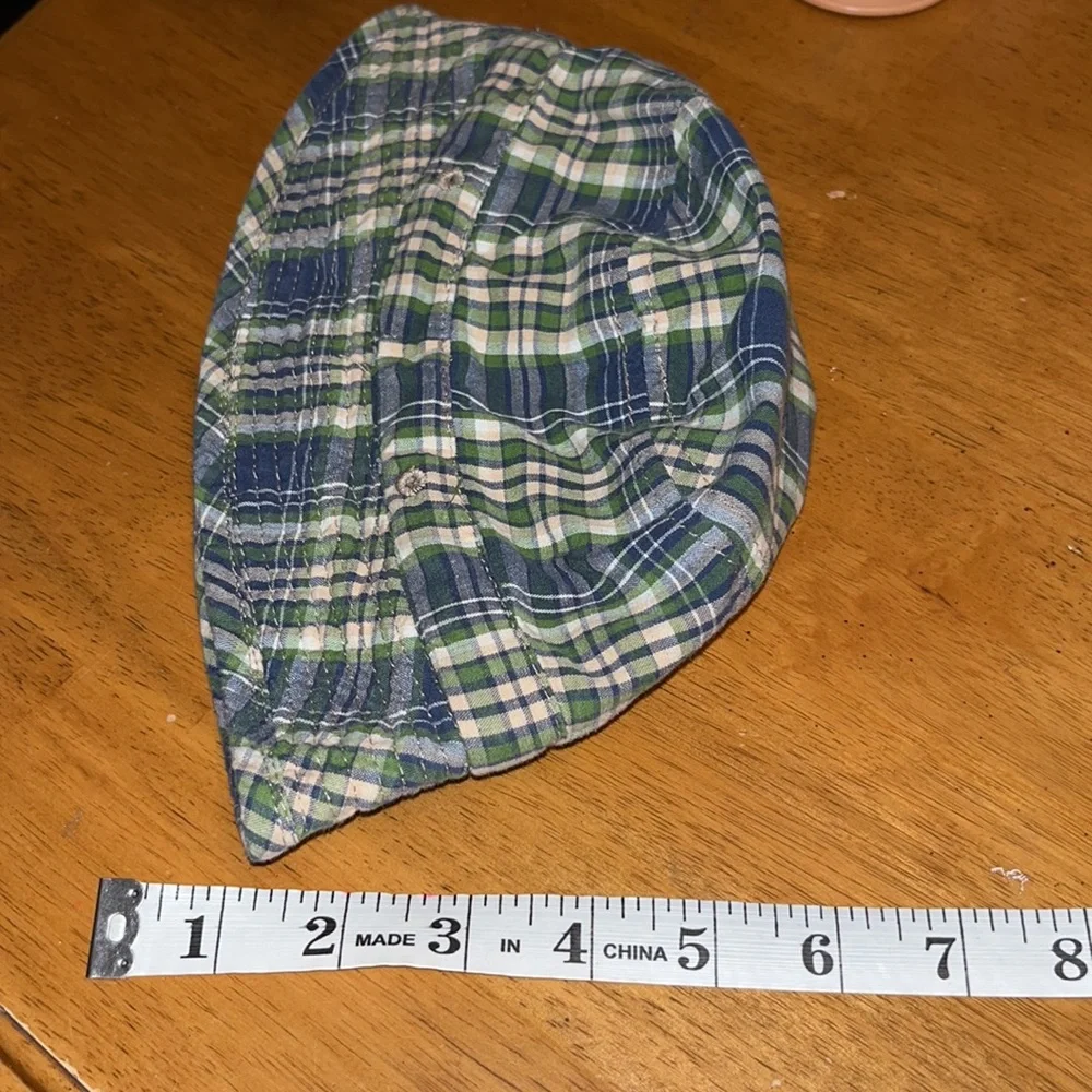 Toddler Boys Reversible Bucket Hat Khaki and Blue Green White Tan Plaid